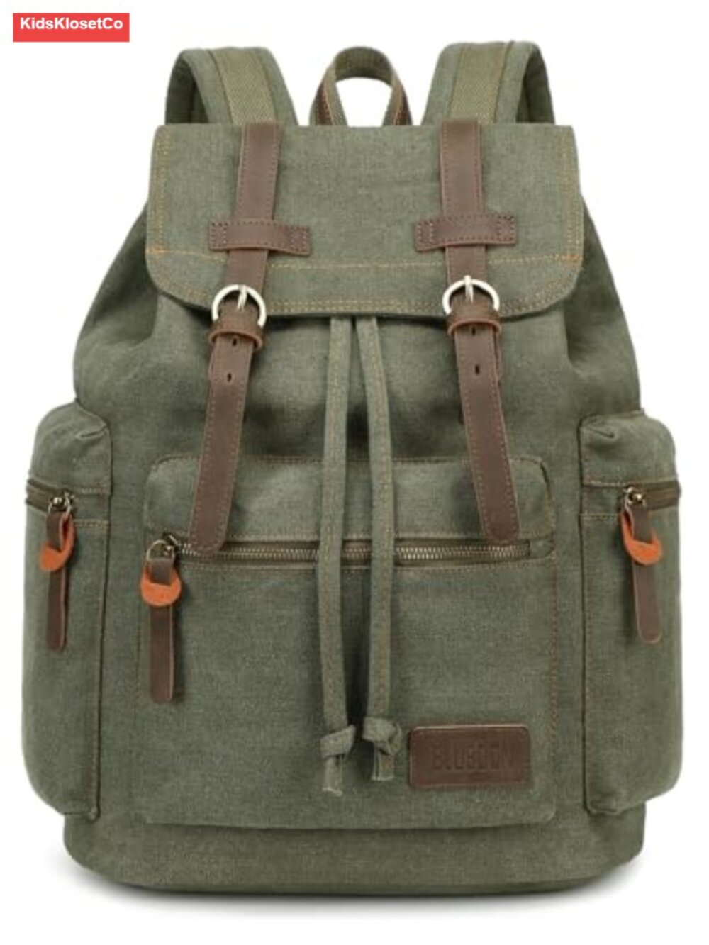 Vintage Canvas PU Leather Laptop Backpack Drawstring Closure Travel Daypack